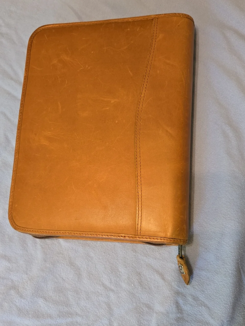 Day TIMER Leather Zip Portfolio Case - Tan